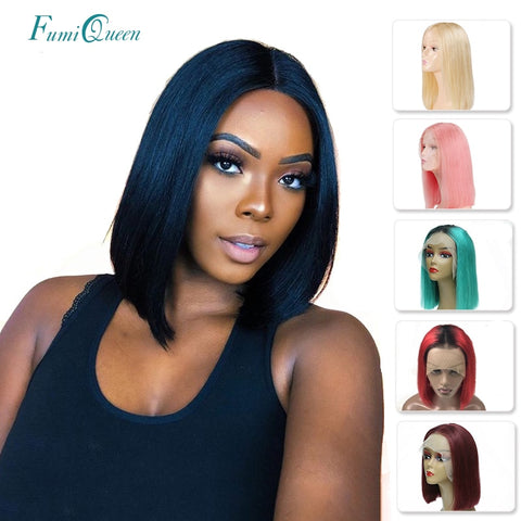 Ali Fumi Queen Lace Front Human Hair Wigs 613/Yellow/Red/Blue/Black/Green/Purple/Pink/Grey Short Wig Remy Ombre Blonde Bob Wig