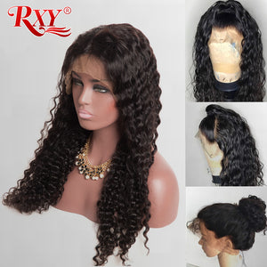 RXY Deep Wave Wig Glueless Lace Front Human Hair Wigs For Black Women Pre Plucked With Baby Hair Curly Lace Front Wig Non Remy