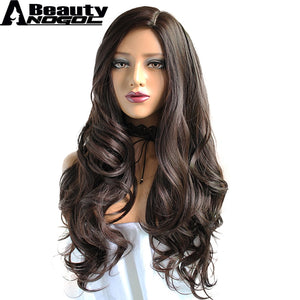 ANOGOL BEAUTY High Temperature Fiber Peruca Cabelo 360 Frontal #2 Dark Brown Hair Wigs Long Body Wave Synthetic Wig For Women