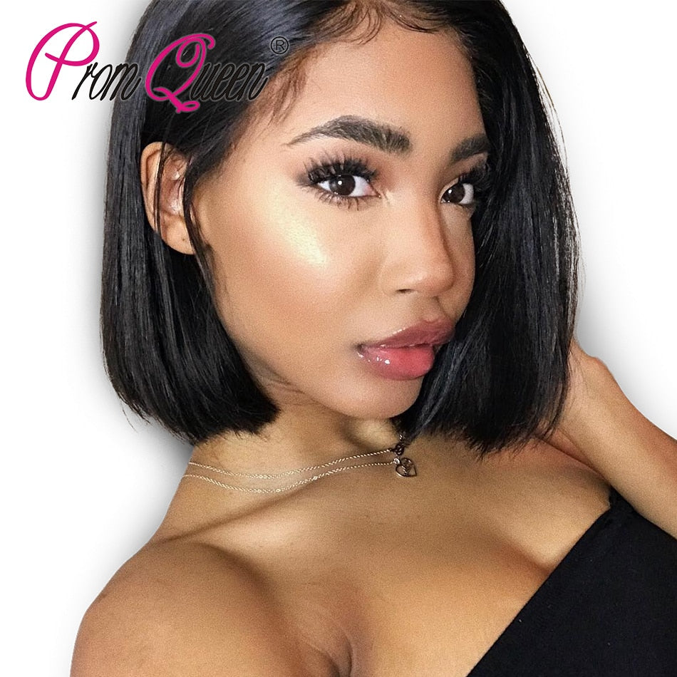 PromQueen Short Bob Wigs Human Hair Straight Brazilian Hair Lace Front Wig For Black Women Lace Bob Virgin Hair