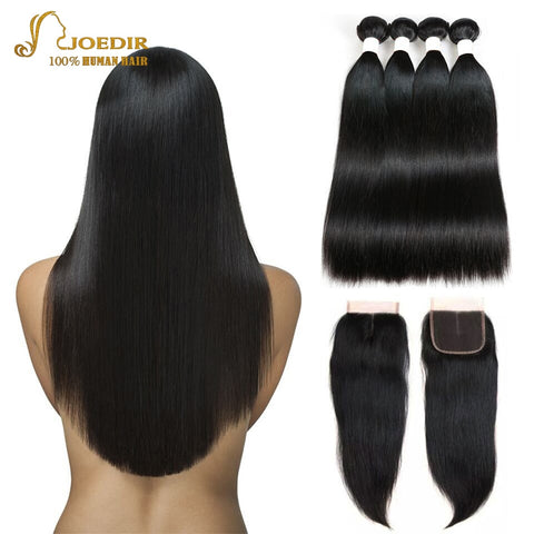 Human Hair Bundles With Closure 3 4 Bundles With Closure Brazilian Straight Non Remy Hair Weave Bundles With Lace Closure Joedir