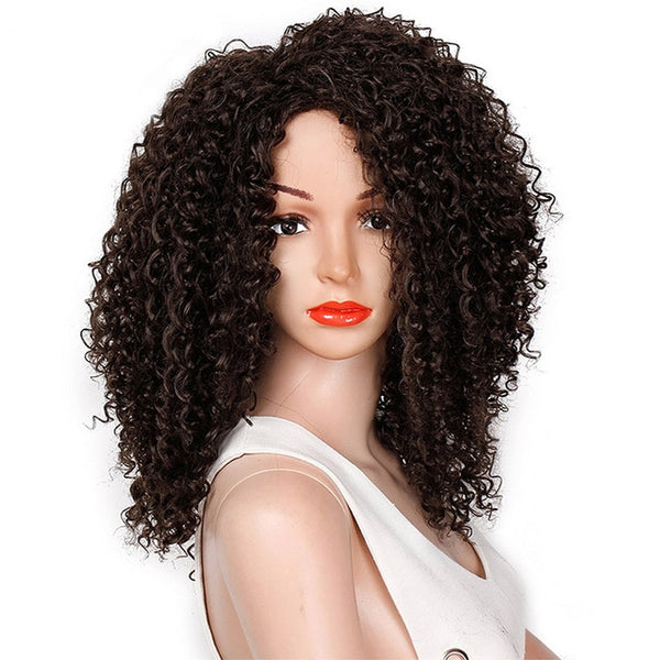 AISI HAIR Afro Kinky Curly Wig Mixed Brown and Ombre Blonde Synthetic Wig Natural Black Hair for Women Heat Resistant Hairs