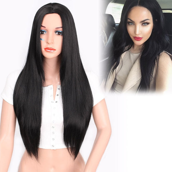 Doris beauty Long Straight Ombre Black Red Wigs for Women with Middle Part Synthetic Cosplay Blonde Pink Brown Gray Green