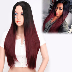 Doris beauty Long Straight Ombre Black Red Wigs for Women with Middle Part Synthetic Cosplay Blonde Pink Brown Gray Green