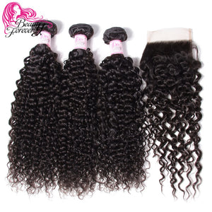 Beauty Forever Malaysian Curly Human Hair Bundles With Closure  4*4 Closure Free/Middle/Three Part 100% Remy Hair Extension