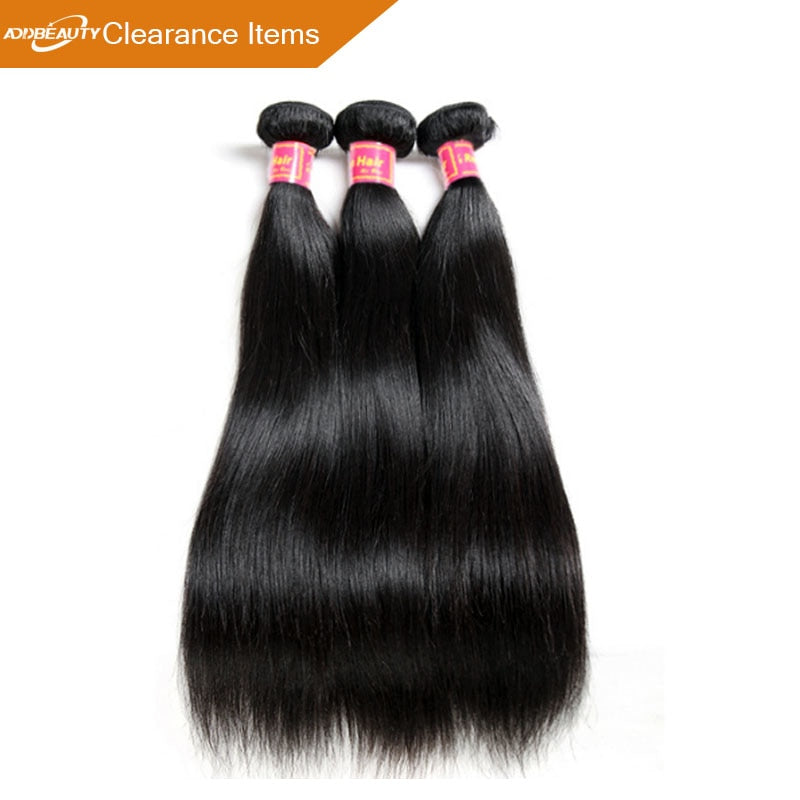 AddBeauty Straight Brazilian Remy 100% Human Hair Bundle Extensions 1 3 4 Piece Inch Natural Color Weave For Black Woman Salon