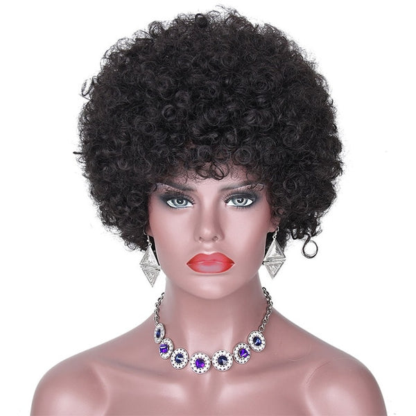 AISI HAIR High Temperature Fiber Mixed Brown and Blonde Color Synthetic Short Hair Afro Kinky Curly Wigs for  Women Black Hair