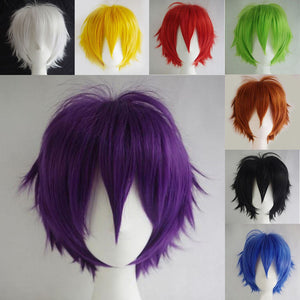 SNOILITE Black White Purple Red Short Hair Cosplay Wig 30 Cm High Temperature Fiber Synthetic Hair Wigs for christmas party