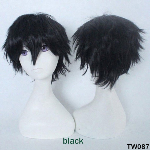 SNOILITE Black White Purple Red Short Hair Cosplay Wig 30 Cm High Temperature Fiber Synthetic Hair Wigs for christmas party