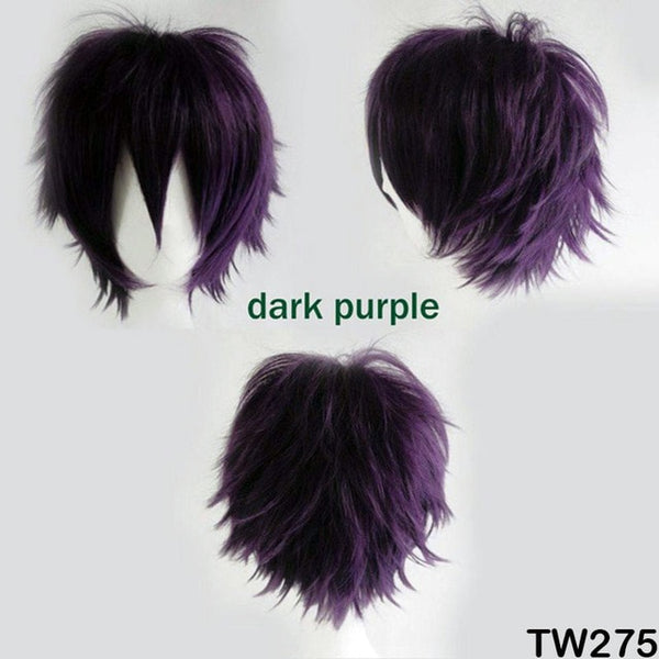 SNOILITE Black White Purple Red Short Hair Cosplay Wig 30 Cm High Temperature Fiber Synthetic Hair Wigs for christmas party