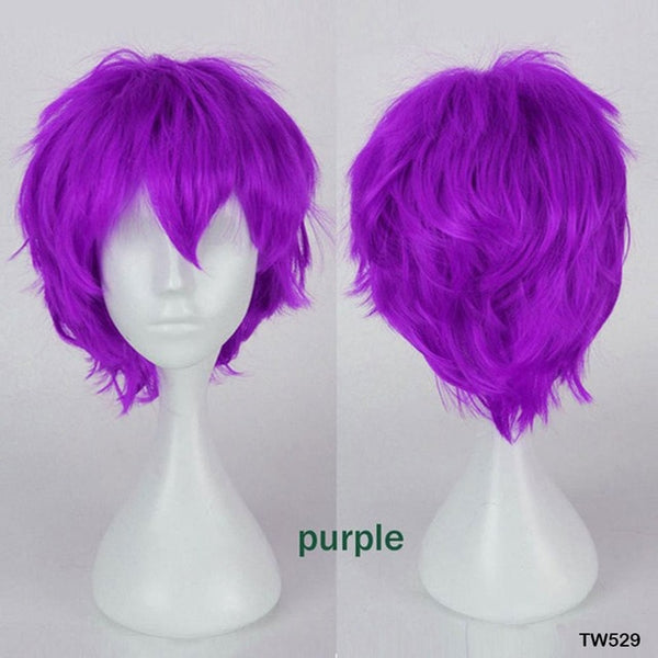 SNOILITE Black White Purple Red Short Hair Cosplay Wig 30 Cm High Temperature Fiber Synthetic Hair Wigs for christmas party