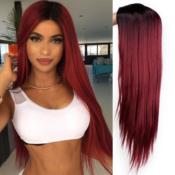 I's a wig Long Straight Synthetic Wig Mixed Brown and Blonde Long Wigs for White /Black Women Middle Part Nature Wigs