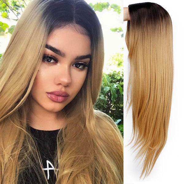 I's a wig Long Straight Synthetic Wig Mixed Brown and Blonde Long Wigs for White /Black Women Middle Part Nature Wigs