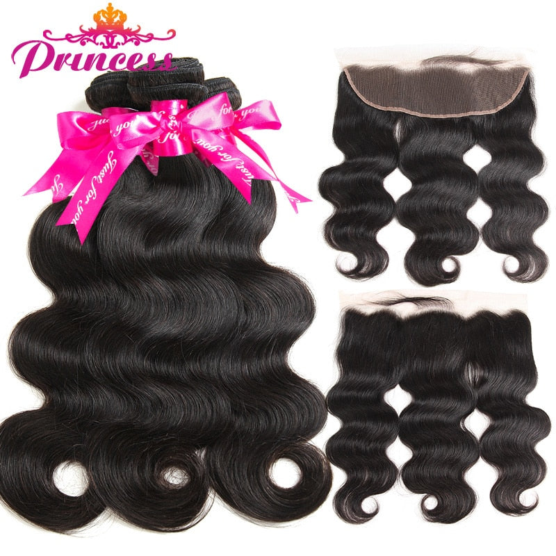 Beautiful Princess Hair 13x4 Lace Frontal Closure With Bundles Remy Brazilian Body Wave Human Hair Bundles With Frontal Closure