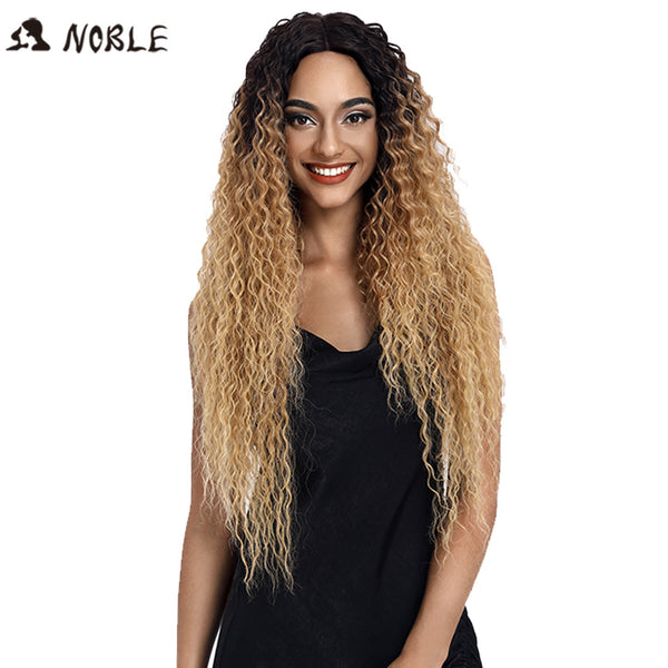 Noble Lace Front Synthetic Wigs For Women Middle Part Long 32" Soft Ombre Blonde Wig With Dark Roots Wavy Heat Resistant Fiber