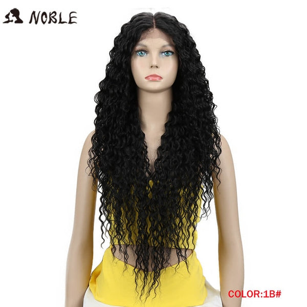 Noble Lace Front Synthetic Wigs For Women Middle Part Long 32" Soft Ombre Blonde Wig With Dark Roots Wavy Heat Resistant Fiber