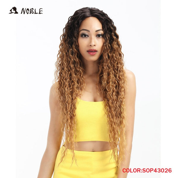 Noble Lace Front Synthetic Wigs For Women Middle Part Long 32" Soft Ombre Blonde Wig With Dark Roots Wavy Heat Resistant Fiber