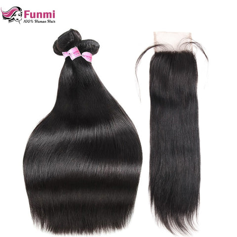 Brazilian Hair Weave Bundles with Closure Straight Hair Bundles with Closure Funmi Virgin Human Hair Bundles with Lace Closure