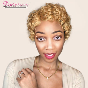 Doris beauty Short Curly Black Cute Wig for Women Blonde African Afro Hair Synthetic Wigs For Women Short Hair Heat Resistant