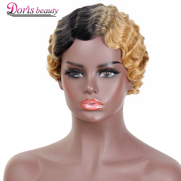 Doris beauty Short Curly Black Cute Wig for Women Blonde African Afro Hair Synthetic Wigs For Women Short Hair Heat Resistant