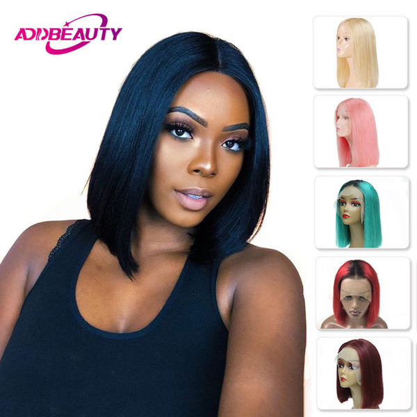 Short Hair Human 613/Red/Blue/Black/Green/Purple/Pink Ombre Lace Front Blonde Bob Wigs For Black Women Brazilian Straight Remy