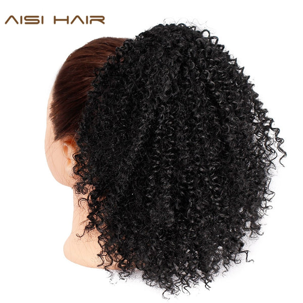 Drawstring Puff Afro Kinky Curly Ponytail African American Short Wrap Synthetic clip in Ponytail Hair Extensions AISI HAIR