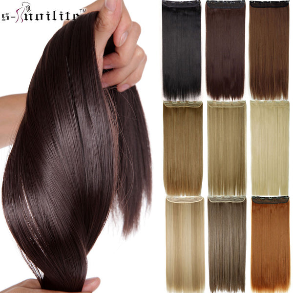 SNOILITE 26inch long 5 clip in hair extension synthetic hair blond brown black clip in human hair extensions straight for women