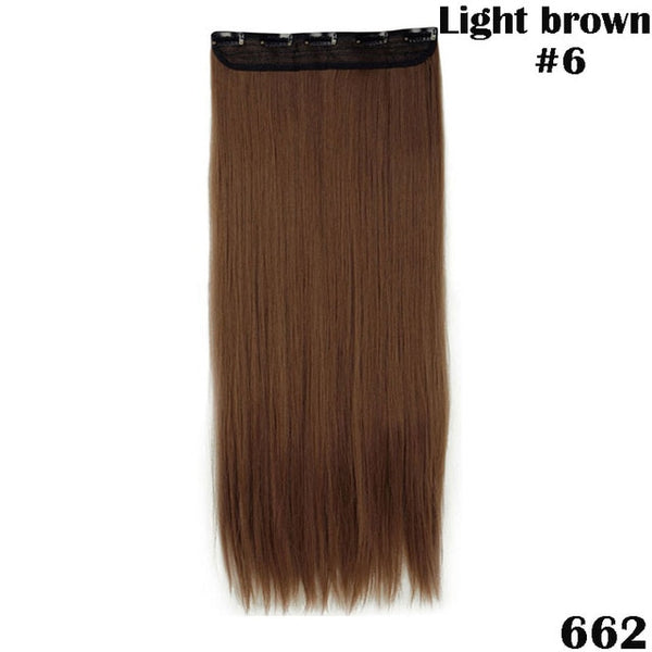 SNOILITE 26inch long 5 clip in hair extension synthetic hair blond brown black clip in human hair extensions straight for women