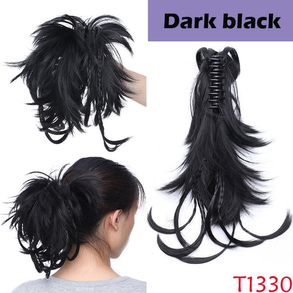 SNOILITE 12" Synthetic DIY Hair black Blonde Brown Braids claw on Ponytail Clip in on Hair Extensions hair ponytail Hairpieces