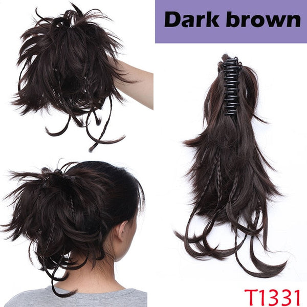 SNOILITE 12" Synthetic DIY Hair black Blonde Brown Braids claw on Ponytail Clip in on Hair Extensions hair ponytail Hairpieces