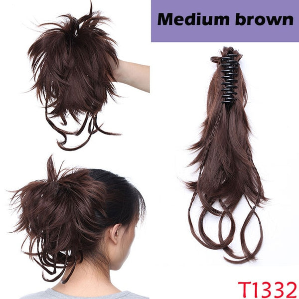 SNOILITE 12" Synthetic DIY Hair black Blonde Brown Braids claw on Ponytail Clip in on Hair Extensions hair ponytail Hairpieces