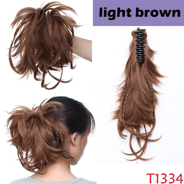 SNOILITE 12" Synthetic DIY Hair black Blonde Brown Braids claw on Ponytail Clip in on Hair Extensions hair ponytail Hairpieces