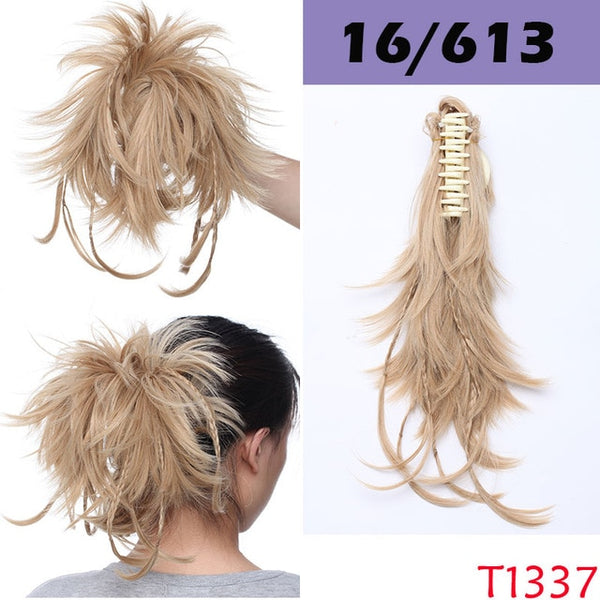 SNOILITE 12" Synthetic DIY Hair black Blonde Brown Braids claw on Ponytail Clip in on Hair Extensions hair ponytail Hairpieces