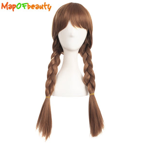 MapofBeauty 28" Long Braided Cosplay Wigs Silver Brown Blonde Elsa and Anna Wig Costume Party Heat Resistant Fake Synthetic Hair