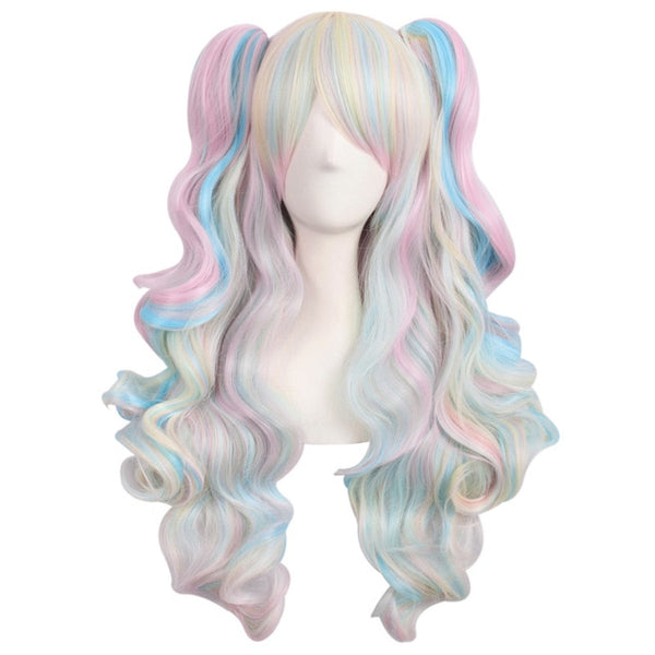 MapofBeauty long wavy cosplay wig 65cm purple pink ombre 12 colors two ponytails Synthetic hair Heat Resistant wigs for women