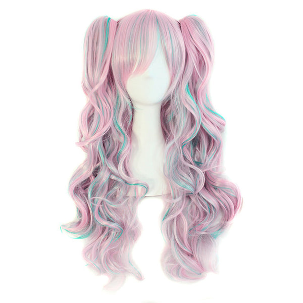 MapofBeauty long wavy cosplay wig 65cm purple pink ombre 12 colors two ponytails Synthetic hair Heat Resistant wigs for women