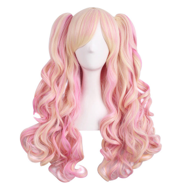 MapofBeauty long wavy cosplay wig 65cm purple pink ombre 12 colors two ponytails Synthetic hair Heat Resistant wigs for women