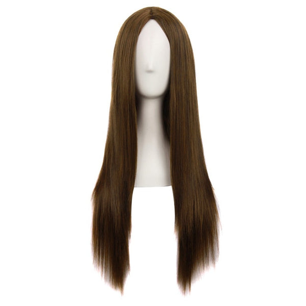 MapofBeauty 28" Brown Natural Wigs For Black Women Long Straight Hair Middle Part Heat Resistant Synthetic Wig Perucas Hairpiece