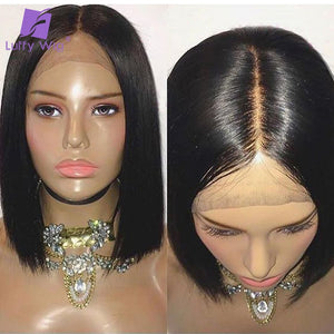 Peruvian Bob Lace Front Wigs Straight Short Human Hair Wigs Lace Frontal PrePlucked With Baby Hair Non-Remy Hair Deep Part Luffy