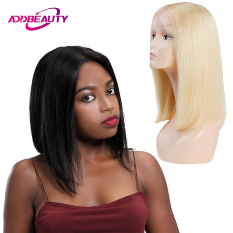 Short Human Hair Bob Lace Wigs For Women Brazilian Remy Human Middle Part 613 Blonde 1B Natural Color Black Lady 130% Addbeauty