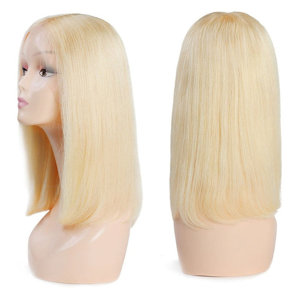 Short Human Hair Bob Lace Wigs For Women Brazilian Remy Human Middle Part 613 Blonde 1B Natural Color Black Lady 130% Addbeauty