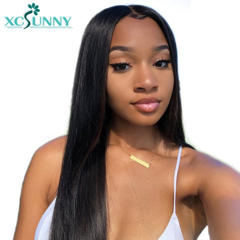 13X6 Lace Front Human Hair Wigs With Baby Hair Pre Plucked Silky Straight Remy Brazilian Natural Black Hair For Women xcsunny