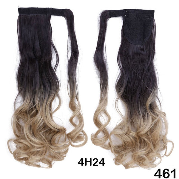 SNOILITE 17''23'' long straight ponytail wrap around clip in ponytail synthetic False tail hair extension black bonde hairpiece