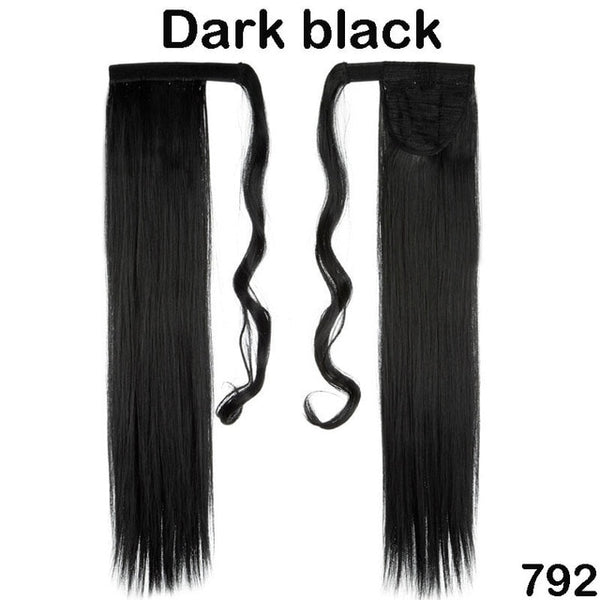 SNOILITE 17''23'' long straight ponytail wrap around clip in ponytail synthetic False tail hair extension black bonde hairpiece