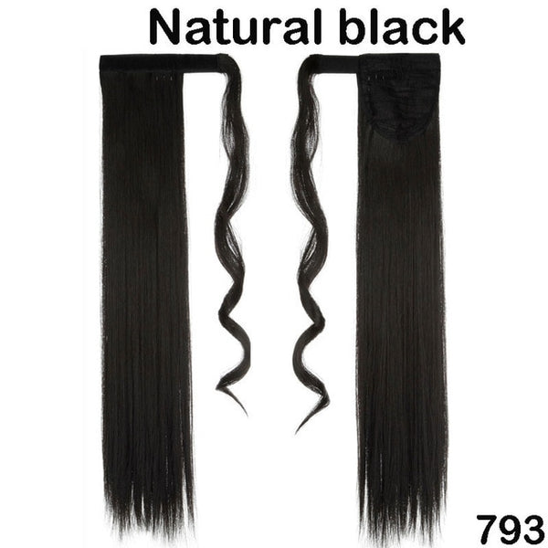 SNOILITE 17''23'' long straight ponytail wrap around clip in ponytail synthetic False tail hair extension black bonde hairpiece