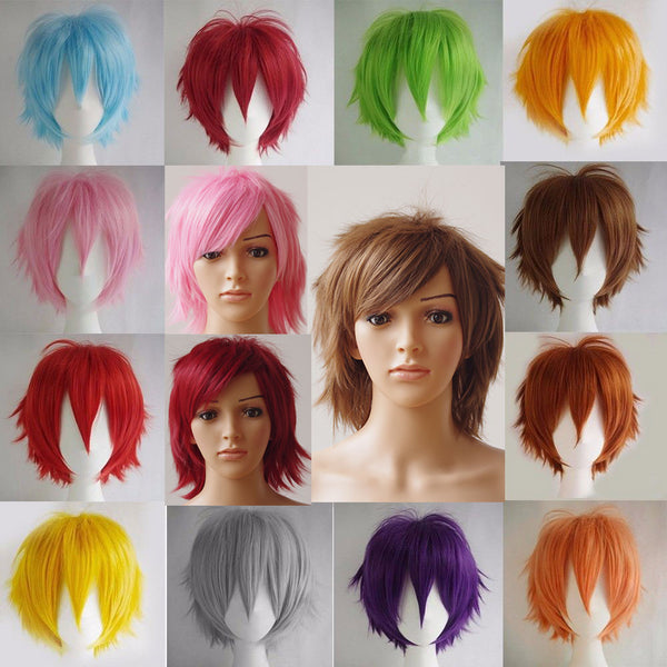 SNOILITE 30CM cosplay wig red pink blue brown blonde white grey wig synthetic short straight costume wig for christmas party