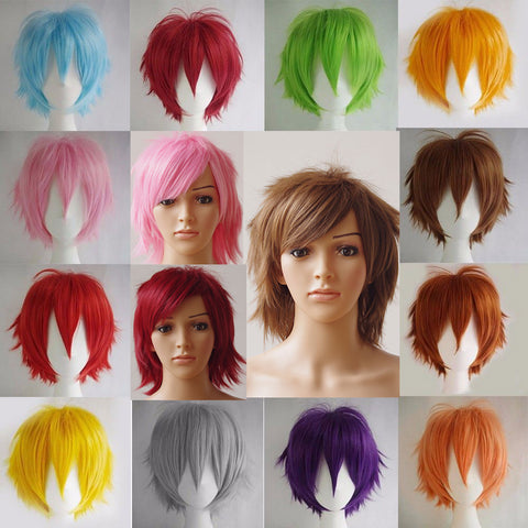 SNOILITE 30CM cosplay wig red pink blue brown blonde white grey wig synthetic short straight costume wig for christmas party