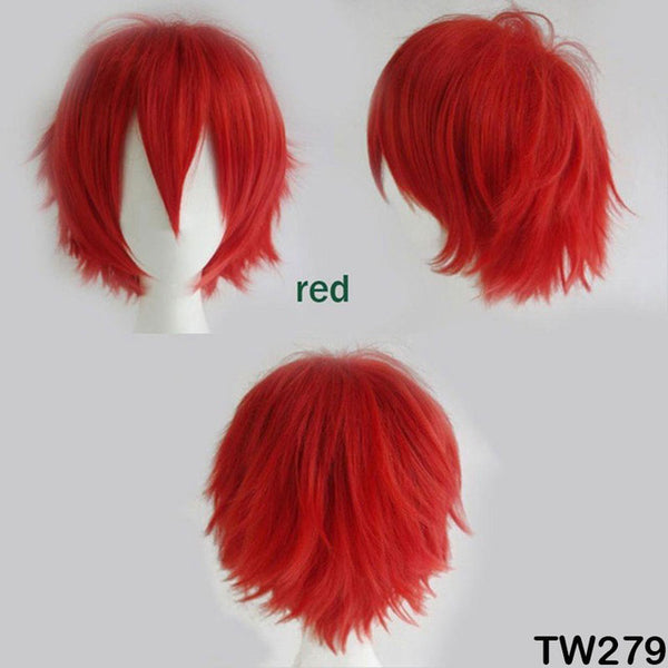 SNOILITE 30CM cosplay wig red pink blue brown blonde white grey wig synthetic short straight costume wig for christmas party