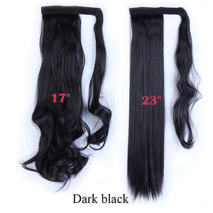 SNOILITE 17''23'' Long Wavy Ponytails Clip In Synthetic Pony Tail Fake Hair Extension wrap round black blond hairpiece for women