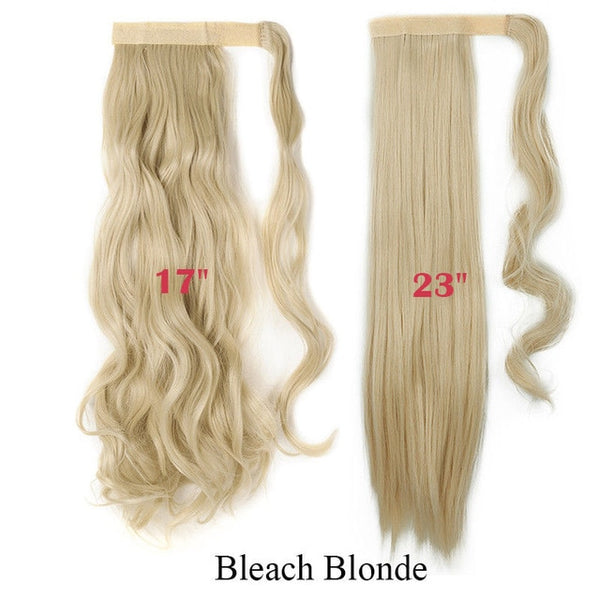 SNOILITE 17''23'' Long Wavy Ponytails Clip In Synthetic Pony Tail Fake Hair Extension wrap round black blond hairpiece for women